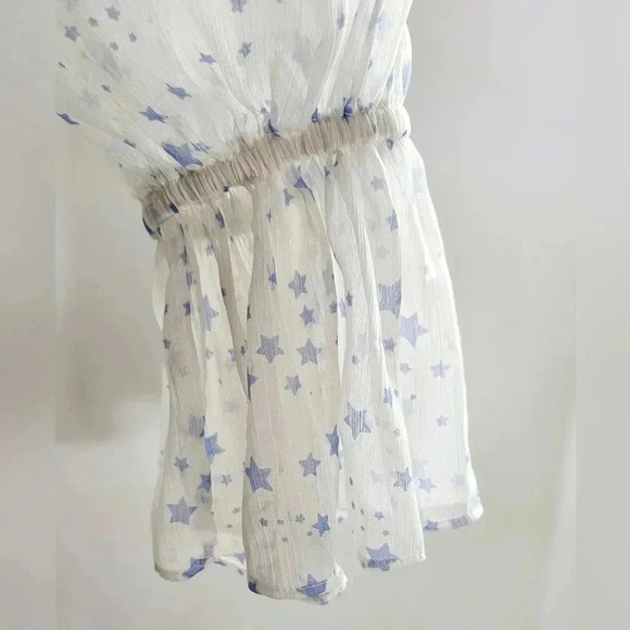 Asos frilled off shoulder puffy sleeve white & Blue Stars Beachy Boho blo… - Picture 4 of 9